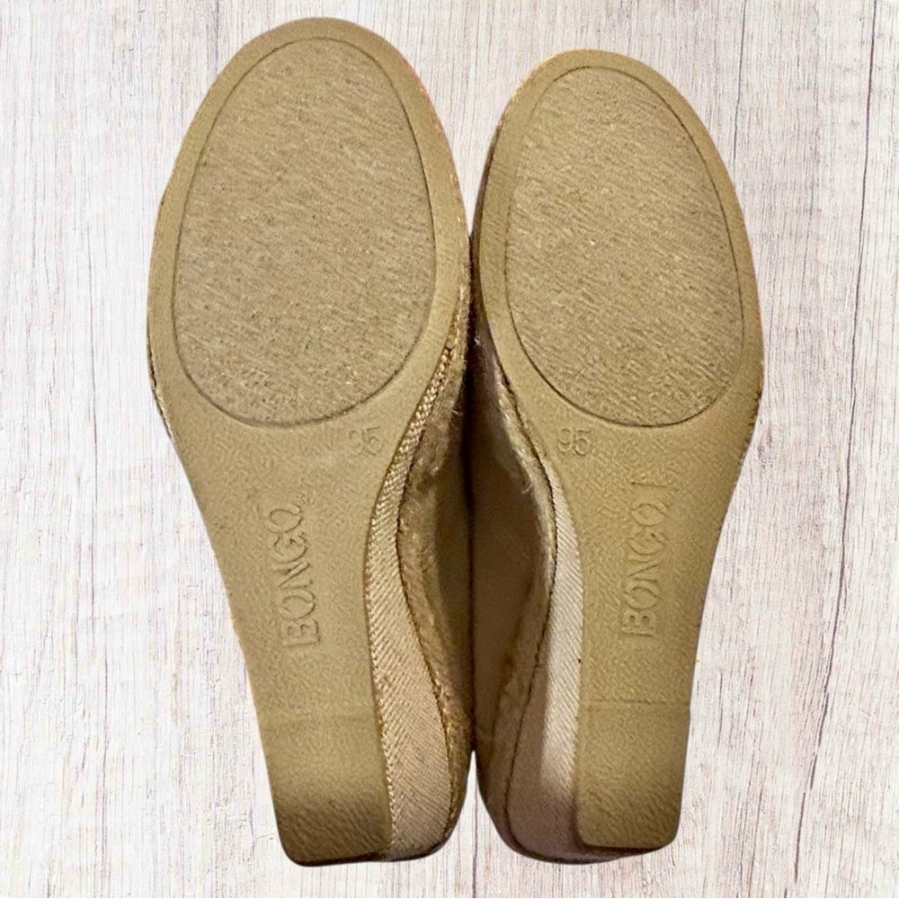 Bongo Peep Toe Espadrille Wedge Shoes Tan Canvas Boho Summer Size 9.5 - Picture 6 of 10